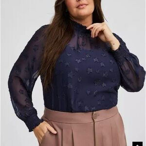 torrid Navy Star-Embroidered Peasant Top~stock pic for reference